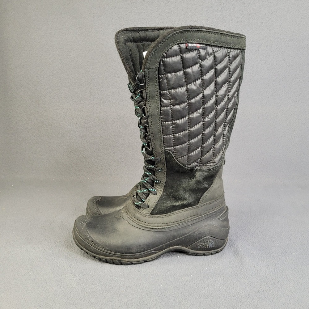The North Face Thermoball Snow Boots Utility Tall Quilted Winter Black Size‎ 6